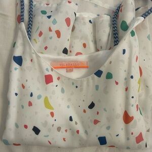 Vilagallo White Silk Top with Multicolor Spot Print